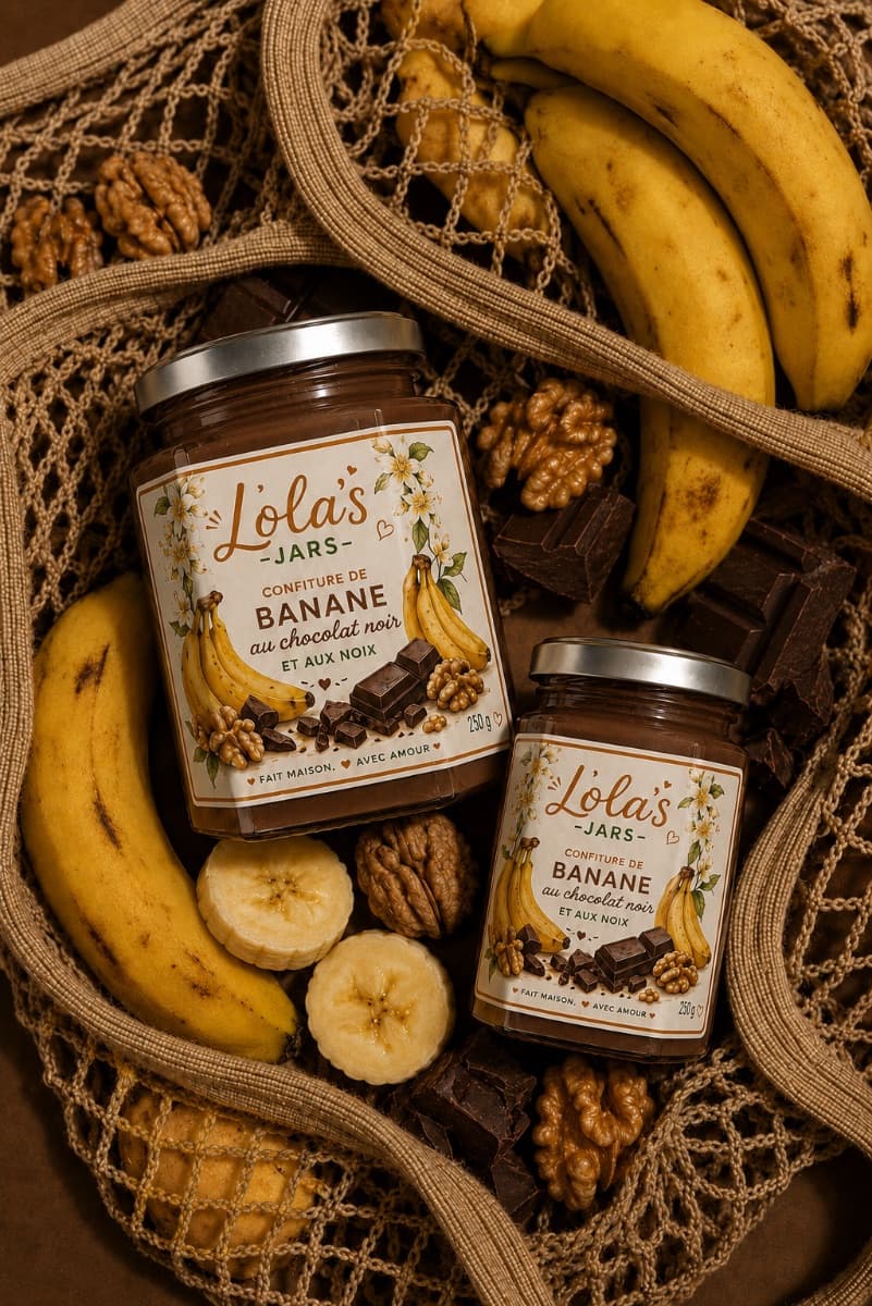 Confiture de Banane au chocolat noir et aux noix 250g