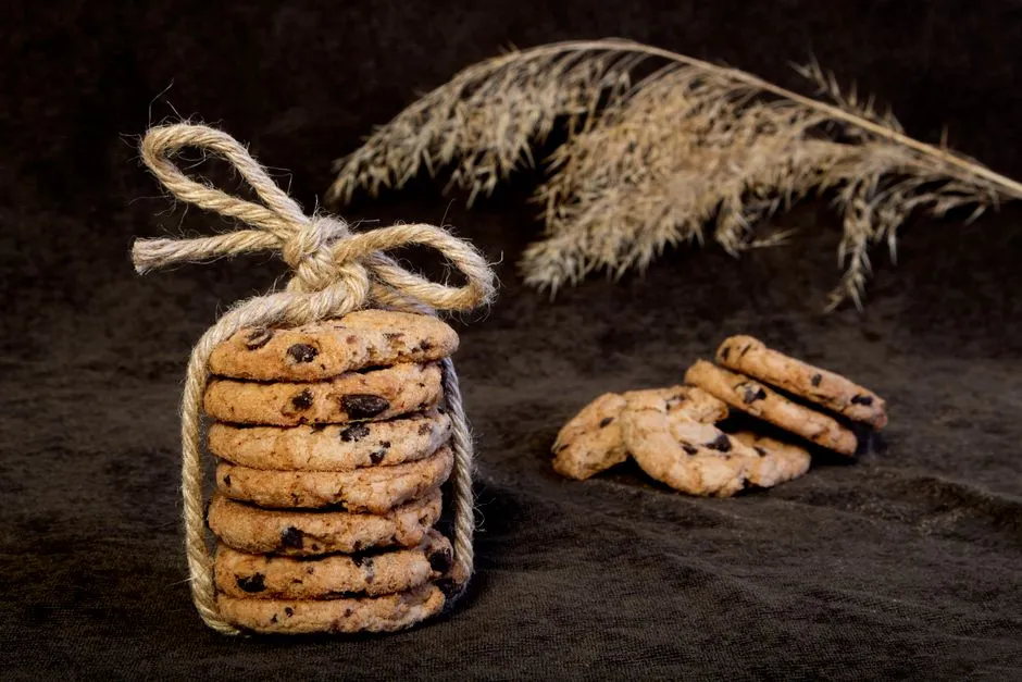 Cookies empilés et attachés avec une ficelle sur du papier kraft