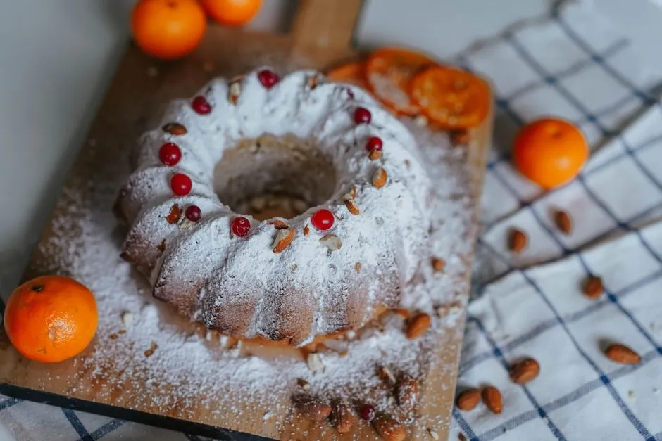 Gâteau bundt maison posé sur une table en bois