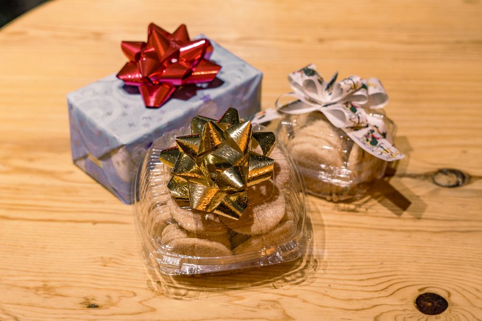 Cookies wrapped as a gift with a ribbon