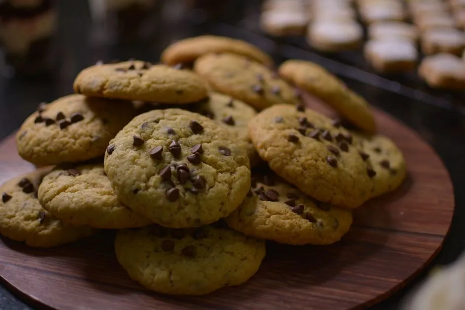 Freshly baked chocolate chip cookies